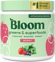 Bloom Nutrition Superfood Green Powder, fordøjelsesenzymer med Probiotika og Prebiotika, Gut Health, Bloating Relief for Women, Chlorella, Green Juice Mix med Beet Root Powder, 30 SVG, Berry
