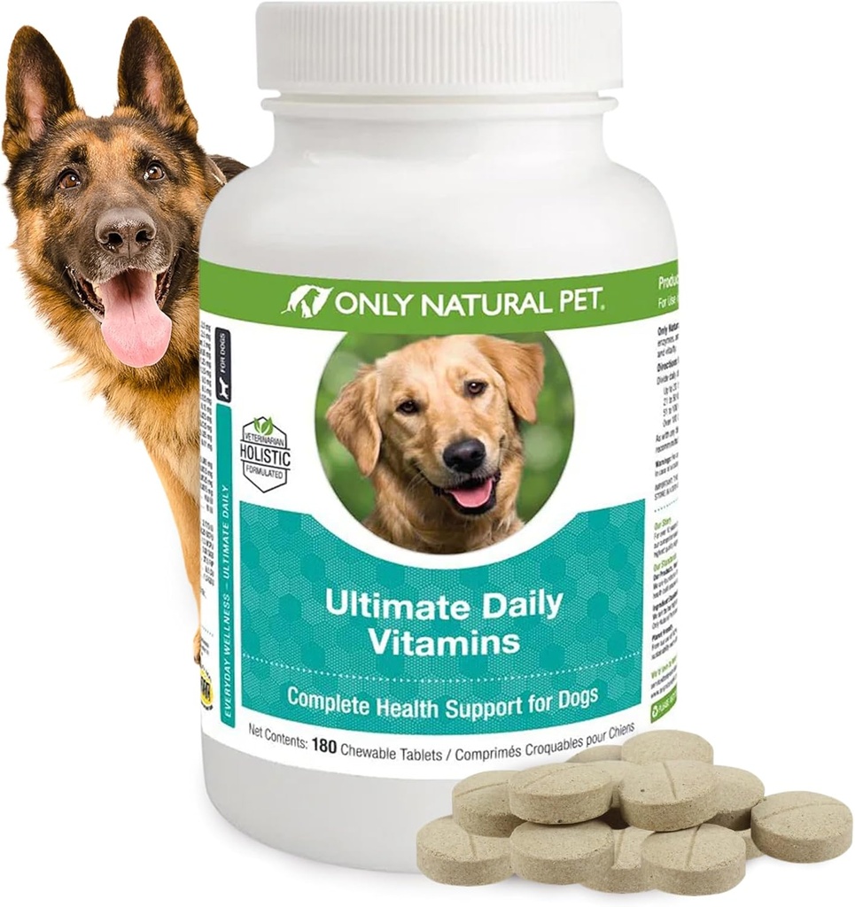 Kun Natural Pet Ultimate Daily Vitaminer - Komplet Multivitamin supplement til hunde Balanceret Sundhed & Vitality - Senior Small & Large Canine Food immun fordøjelsesstøtte -180 Soft Chews Tablets
