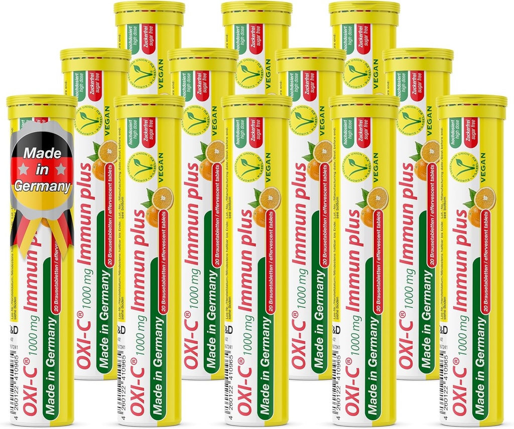 T & D Oxi C 1000 mg C-vitamin - 240 Vegansk drik Effervescent tabletter - Orange Flavor - Fremstillet i Tyskland