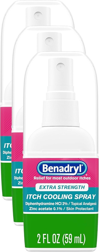 Benadryl Extra Strength Anti- Itch Spray, Cooling Topical Analygesic, Travel Size, 2 fl. oz (Pack of 3)