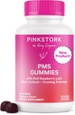 Pink Stork PMS Support Gummies for Women - Rød Raspberry Leaf, Sort Cohosh, Aften Primrose Oil - Bloating, Cravings, Hud, Mood - Hormonal Cycle Support - 60 Berry Gummies - Vegan, Plant- baseret