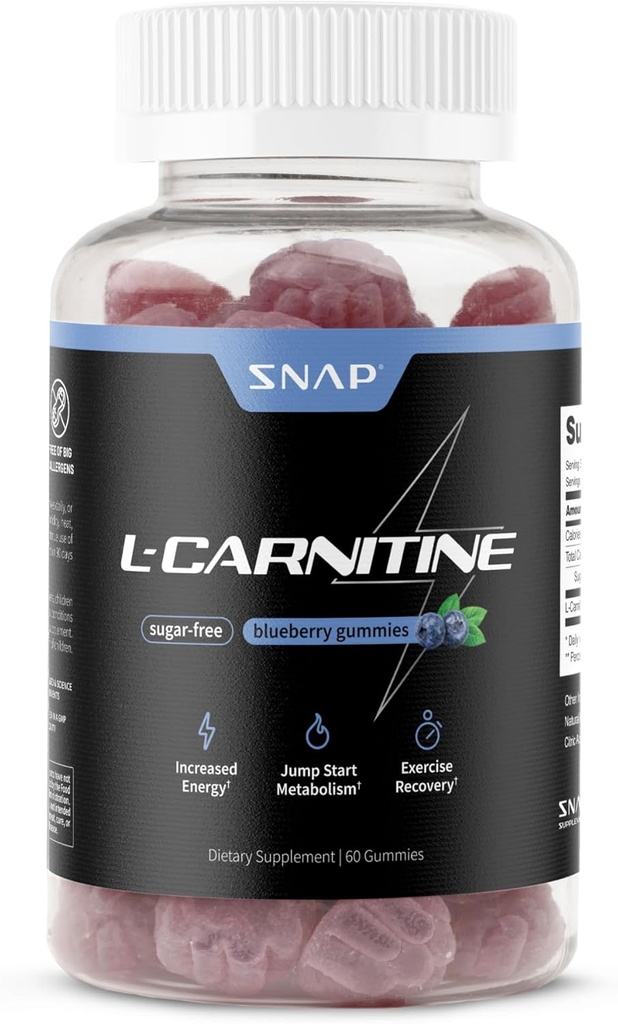 Sugar Free L Carnitin 500mg Gummy - Natural Pre Workout L- Carnitin Supplement - Øget energi, Hurtigere Inddrivelse, Boost Metabolisme, Pre Workout for kvinder & mænd, Blåbær Flavor (60 Gummies)