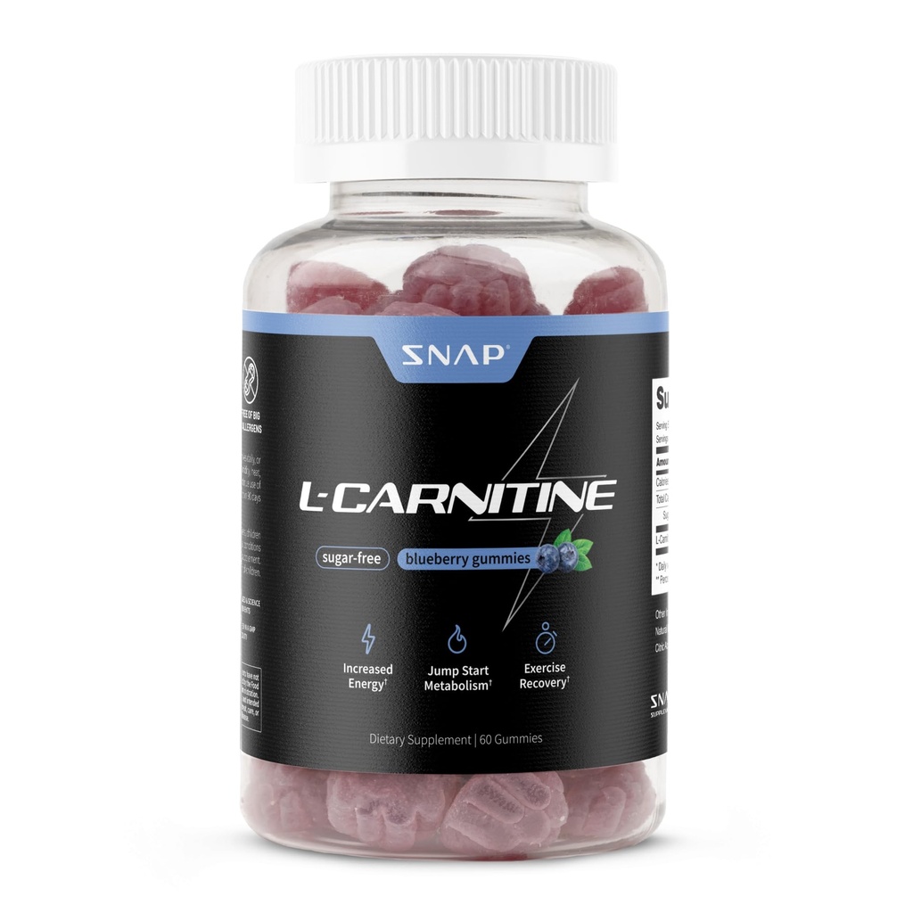 Sugar Free L Carnitin 500mg Gummy - Natural Pre Workout L- Carnitin Supplement - Øget energi, Hurtigere Inddrivelse, Boost Metabolisme, Pre Workout for kvinder & mænd, Blåbær Flavor (60 Gummies)