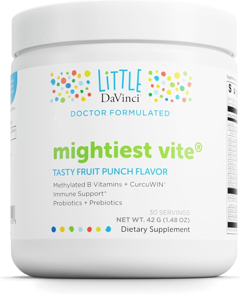 DAVINCI Lille mægtigste Vite - Multivitamin til børn med probiotika & Prebiotika - Understøtter immunsystemet funktion, Gut sundhed & hjerne sundhed * - Frugt Punch Flavor - 30 Servering (42 g)