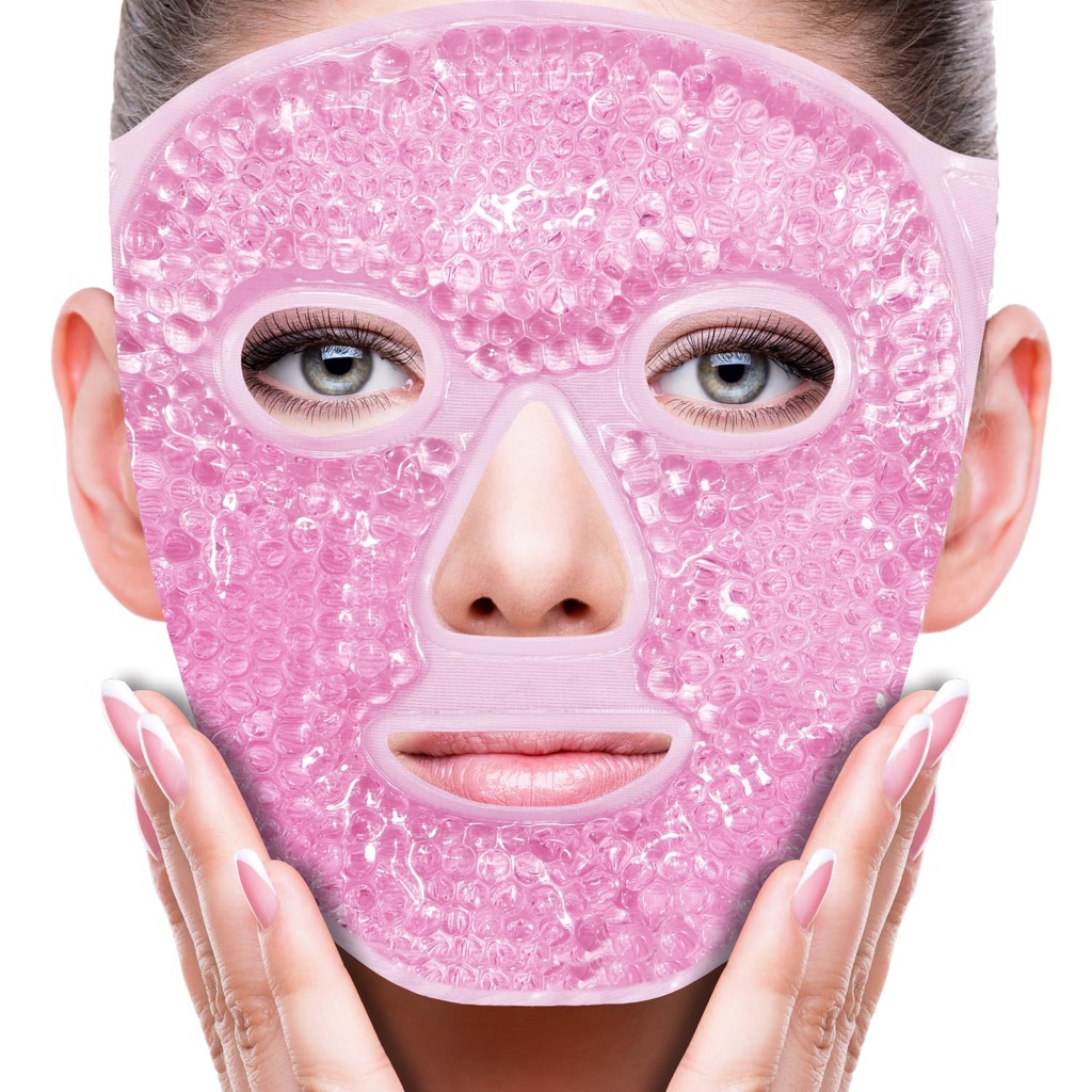 ZNÖCUETÖD Face Eye Mask Ice Pack for Reducing Puffiness, Bags Under Eyes, Puffy Dark Circles, Migraine,Hot/Cold Pack with Soft Plush Backing (Pink #19)
