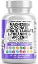 Renere nukleosteroider Magnesiumglycinat Complex 1000mg med L- Theanin 200mg Apigenin 50mg Citrat Taurat Supplement - 5- HTP GABA Passion Flower Lemon Balm L- Glycin Phosphatidylserin - 60 Tæl
