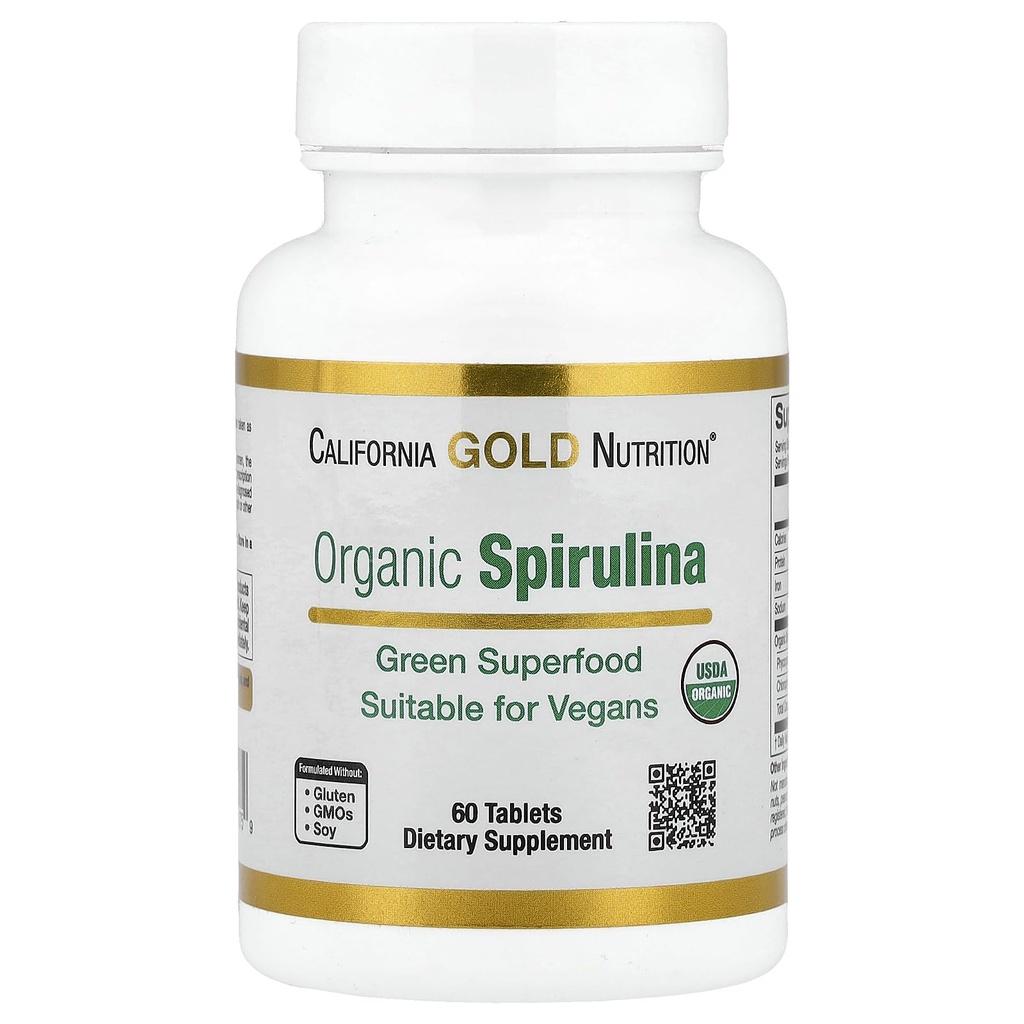 California Gold Nutrition Organic Spirulina Supplement, Med en grøn superfood med antioxidanter, Vegan Friendly, Gluten Free, Non- GMO, 500 mg, 60 tabletter