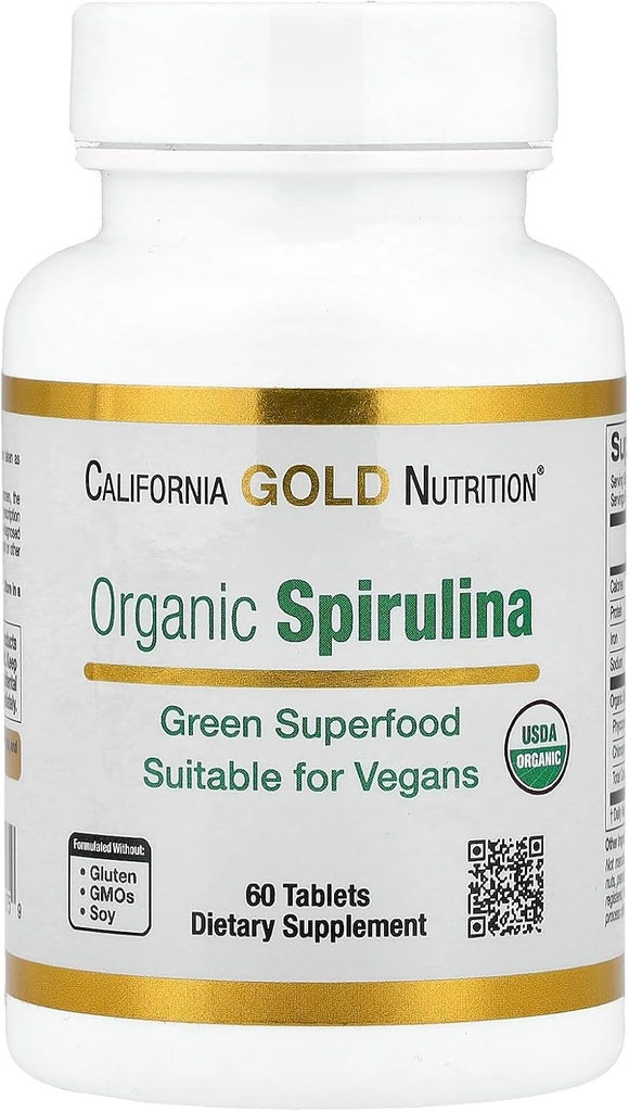 California Gold Nutrition Organic Spirulina Supplement, Med en grøn superfood med antioxidanter, Vegan Friendly, Gluten Free, Non- GMO, 500 mg, 60 tabletter