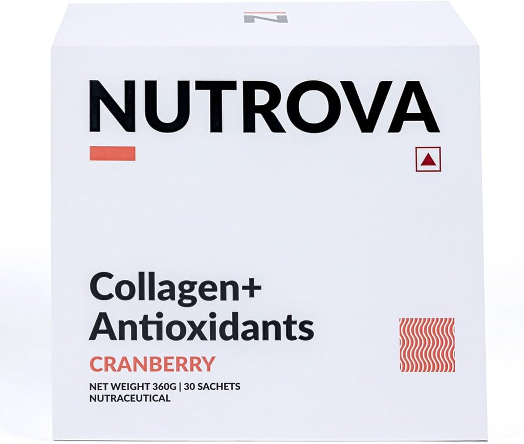 NUTROVA collagen + antioxidanter supplement - af Marine collagen pulver til mænd og kvinder, øger hudhygiejne, reducerer hudskader, understøtter sund hud, hår & negle, tranebær, 1 tæller, 30 Servere