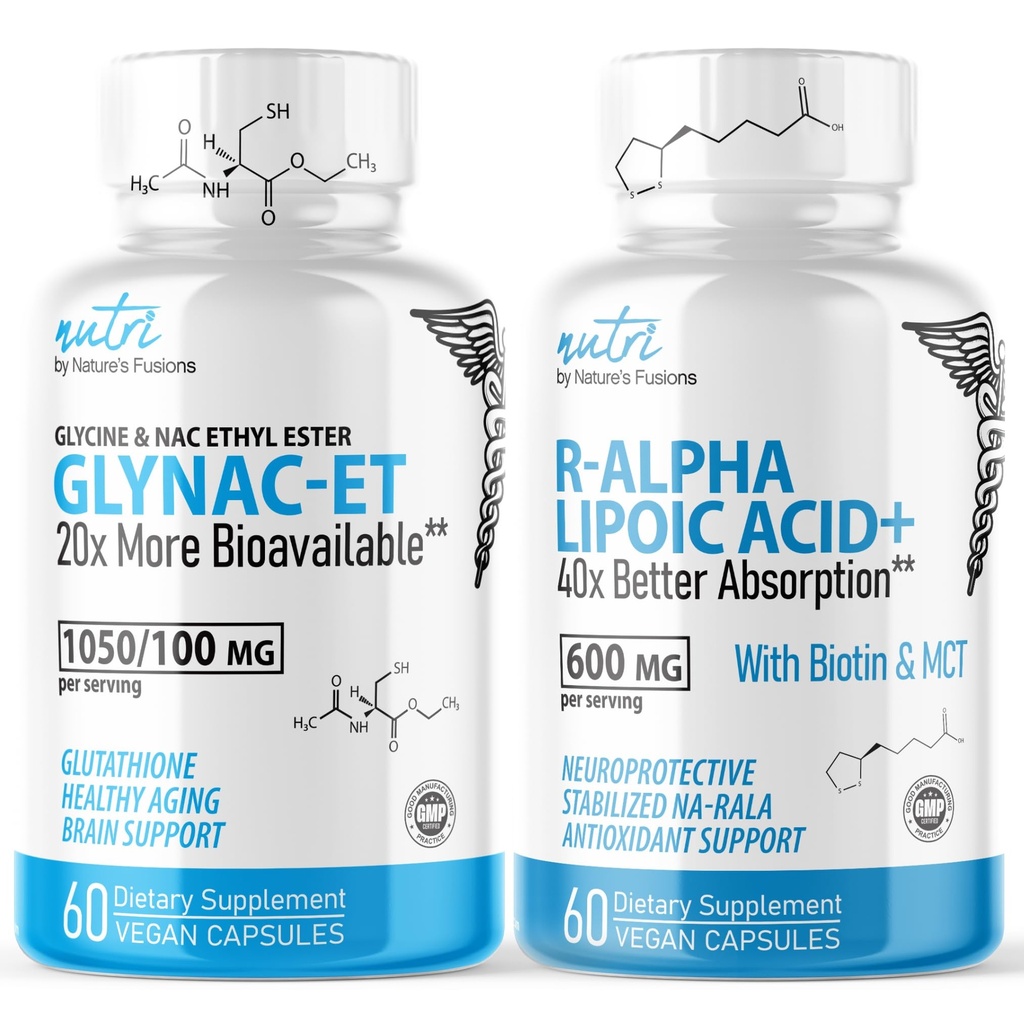 Naturens Fusions GlyNAC- ET (60 kapsler) - R Alpha lipoinsyre 600 mg (60 kapsler) - Anti Aging Bundle