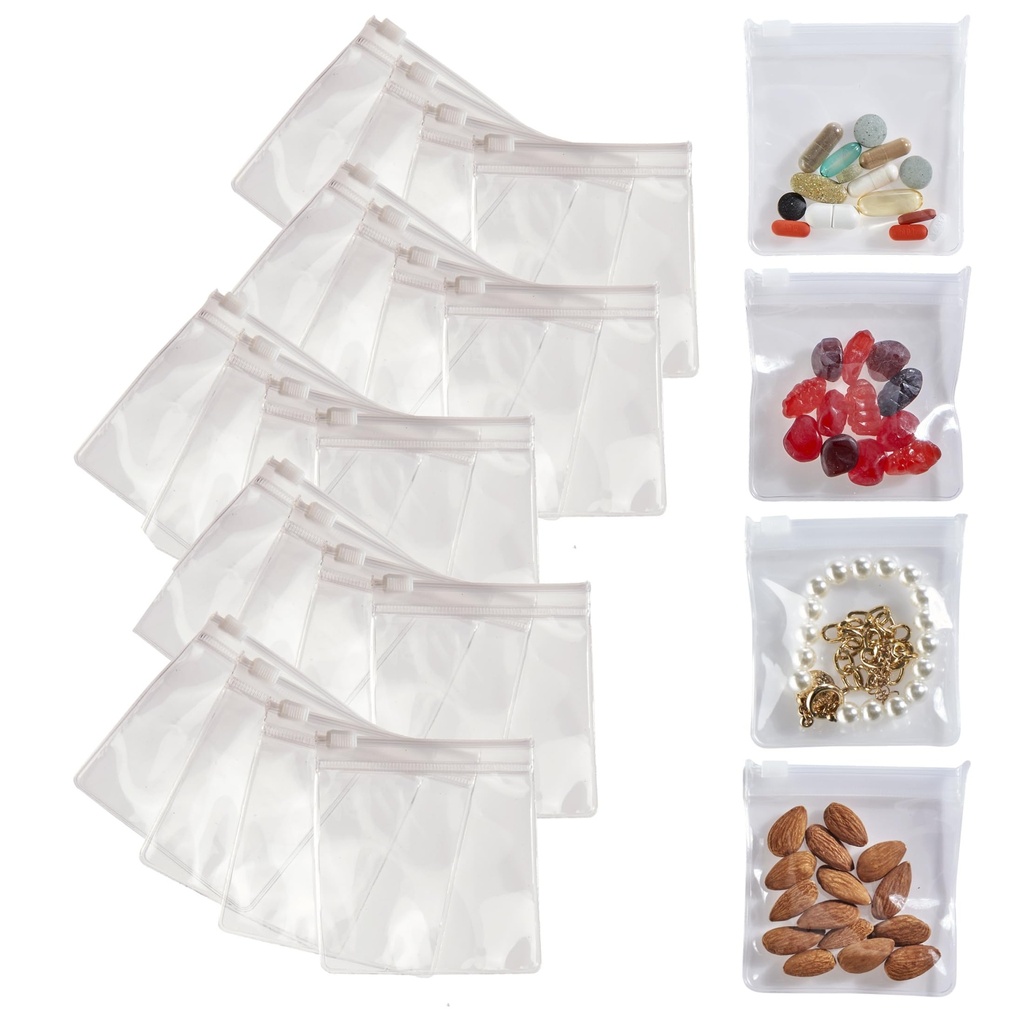 Glat Trip Pill tasker til rejser - 24 Genanvendelige Certified Food Grade Zip Top Pill Pouches til medicin, vitaminer, snacks og tilbehør - Større 3.25 x 3.5 "Størrelse
