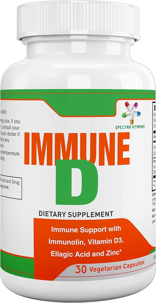 Spectra Vitaminer immunD supplement Support med Immunolin, Vitamin D3, Zink til mænd, kvinder voksne, og seniorer, Anbefalet til Årets runde, 30 kapsler,