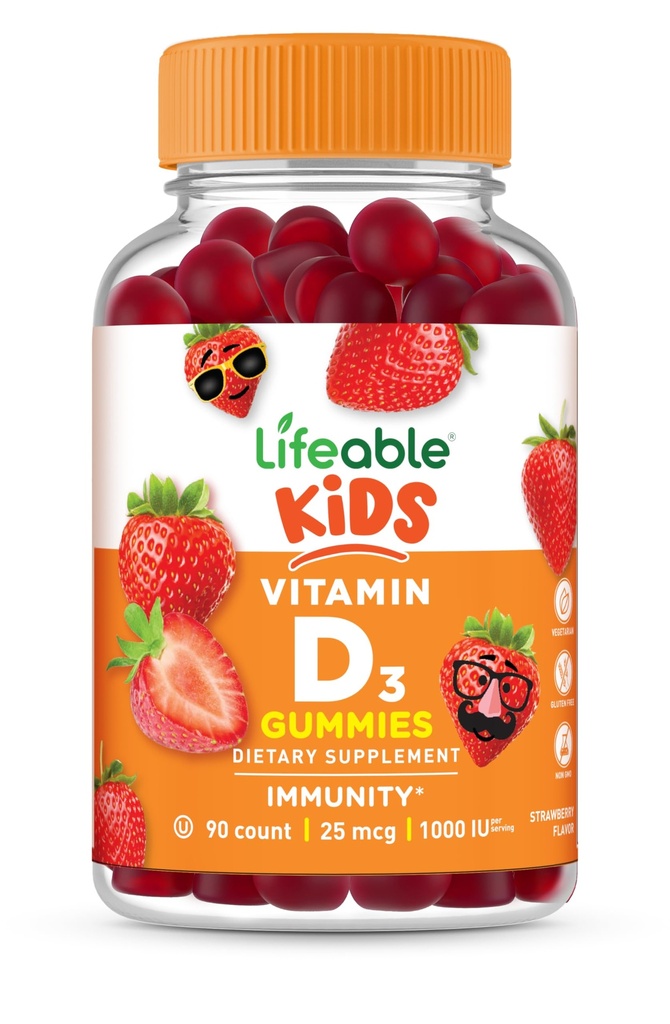 Lifeable Kids D-vitamin Gummier; D3-vitamin 1000iu