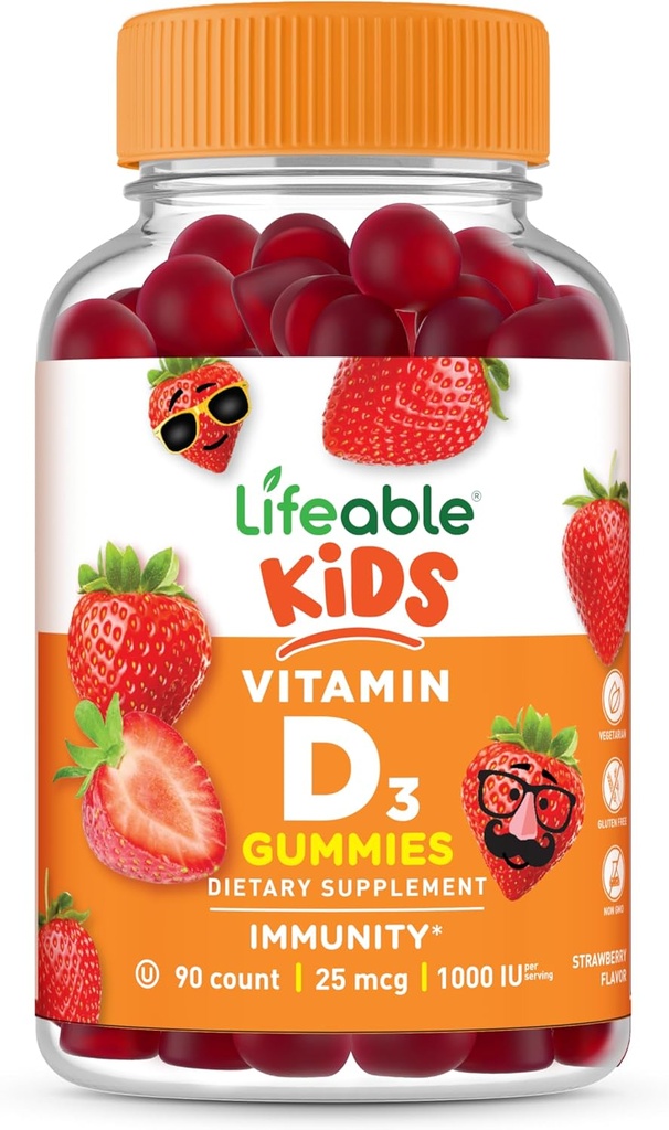 Lifeable Kids D-vitamin Gummier; D3-vitamin 1000iu