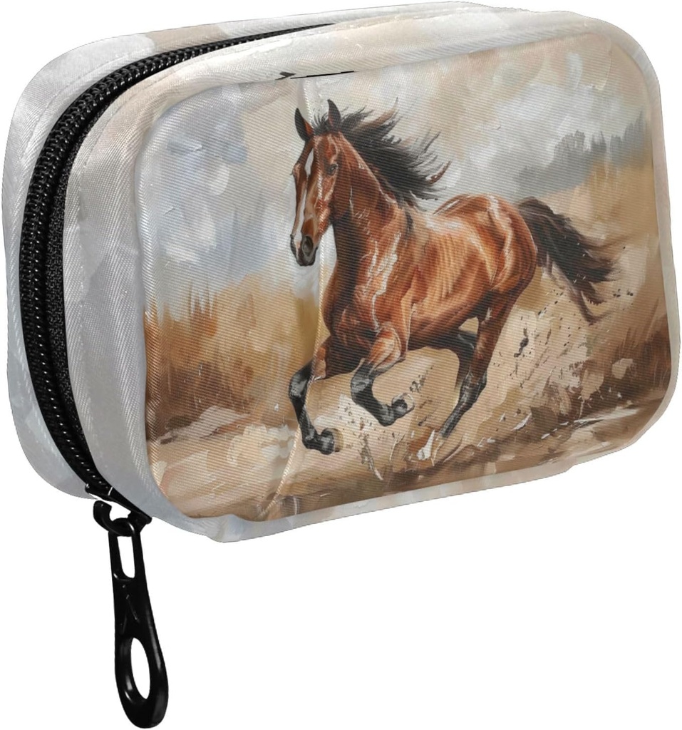 Fustylead Smuk Running Horse Oil Painting Pill Organizer sag med lynlås 2 gange en dag for vitamin og supplement, 7 dages rejse Organizer Medicin sag