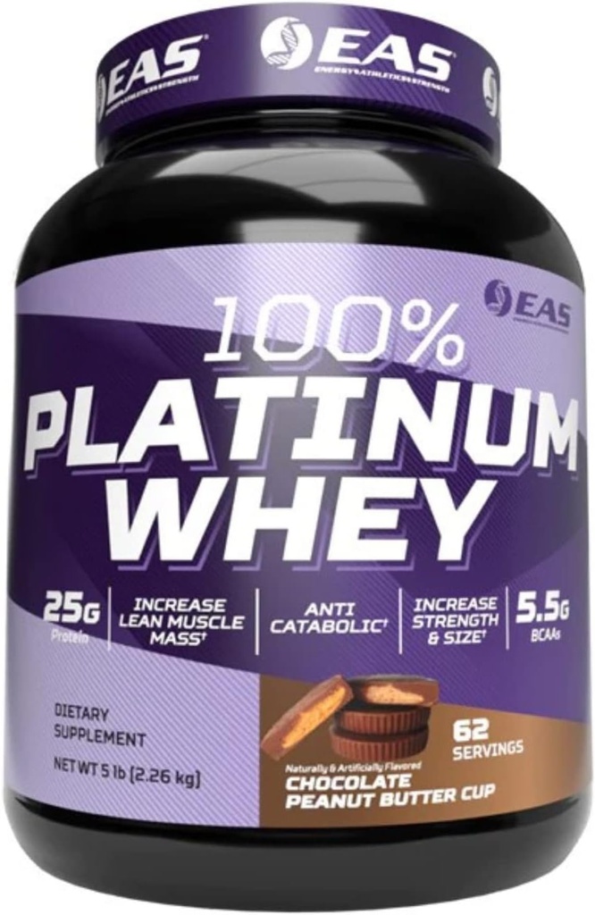 EAS 100% Platinum Yep 124; 3 Ultra- Platinum Whey Proteins Yep 124; Øge Størrelse & Styrke Yep 124; 25g Protein, 5,5g BCAAs Yep 124; 5 Pund (Chocolate Peanut Butter Cup)