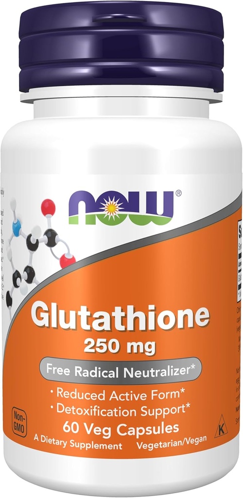 Now Foods Supplements, Glutathione 250 mg, Afgiftningsunderstøttelse *, Gratis Radikal Neutralizer *, 60 Veg kapsler