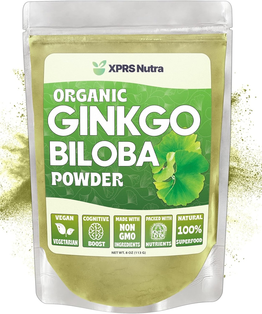 XPRS Nutra Organic Ginkgo Biloba Powder - Gingko Biloba Kosttilskud til Cognition - Vegan Friendly Ginkoba Biloba Organic - Immunity Boosting Ginkgo Biloba Powder (8 oz)