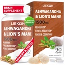 Ashwagandha & Lions Mane Supplements Kapsler, Brain Supplements for Memory and Focus, Ashwagandha Supplements with Rhodiola & Black Peppe, Cortisol Supplements for Women & Men, 90 Caps