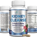 Urter Nyre Rengøring med Cranberry Extract, Astralagus - 21 Frugter & Urter - Detox & Rense Urinstof & Bstige Sundhed, Nyre Support, 60 Veganske Kapsler