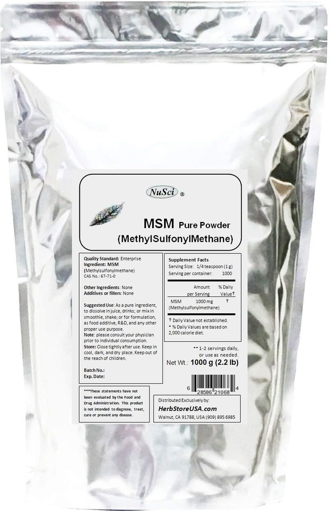 MSM (Methylsulfonylmethan) Pure Powder (1000 Bedste (2,2 lb))
