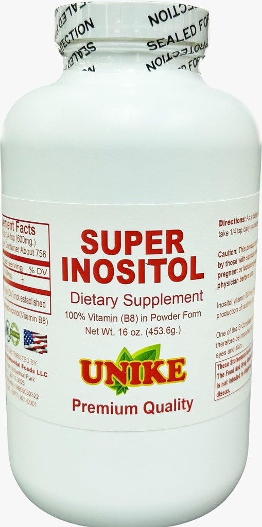 Super Inositol Kosttilskud 124; Inositol (Vitamin B8) Pulver til Hormonal Balance, Fertilitet og Ovarium Support 124; Gluten Free, Vegan 16 Oz (Pack of 1)
