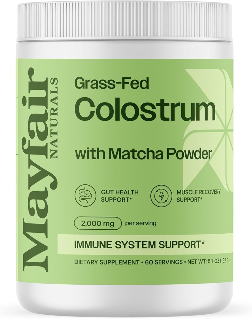 Grass- Fed Bovine Colostrum tillæg med Matcha Green Tea Powder, for børn og voksne, immunsystemet support, Gut sundhed og muskel Inddrivelse, 60 Servering