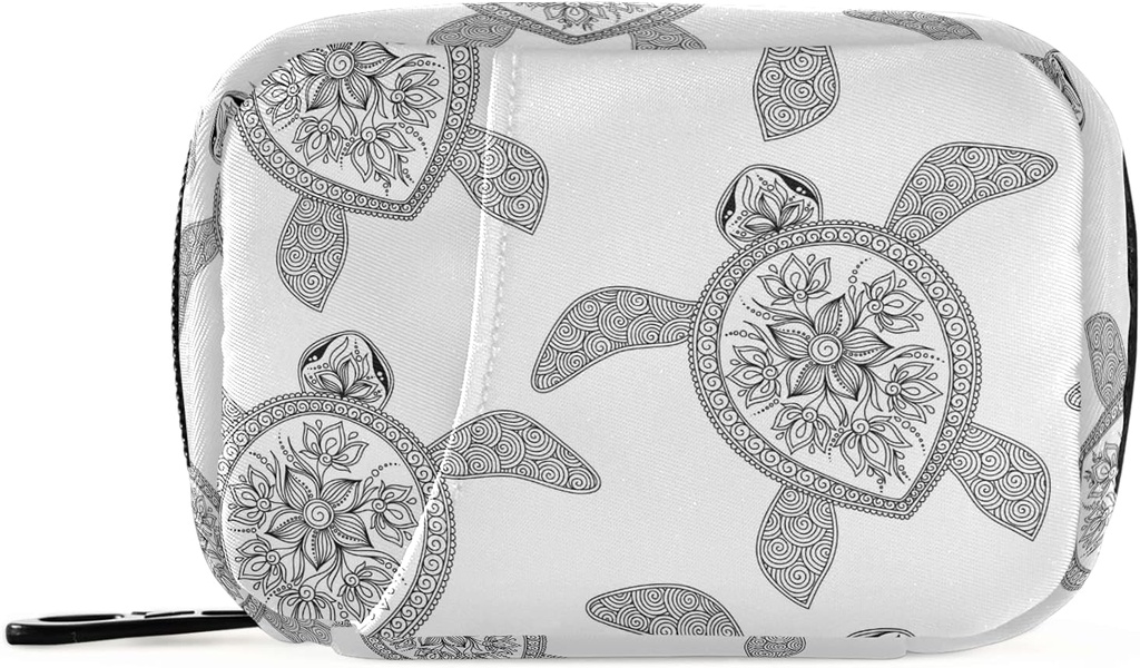 Naanle Black and White Turtle Pill Box 7 Day Case Travel Organizer Bag with Zipper Portable Weekly Case Compact Size for Vitamin Supplement Holder Home