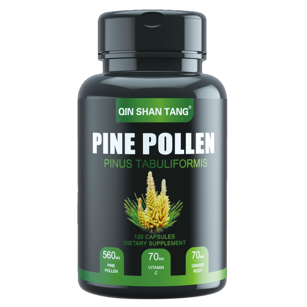 Pine Pollen Supplement wtih Ginger Root og C-vitamin, 99% Cracked Cell Wall, 120 Veggie Kapsler Fokus immunforsvar forbedre for kvinder og mænd