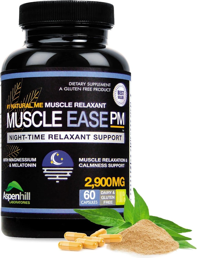 Night- Time Relaxant Ease - 2900mg Maksimal styrke med Magnesium Glycinat - Gluten Free - 60 kapsler