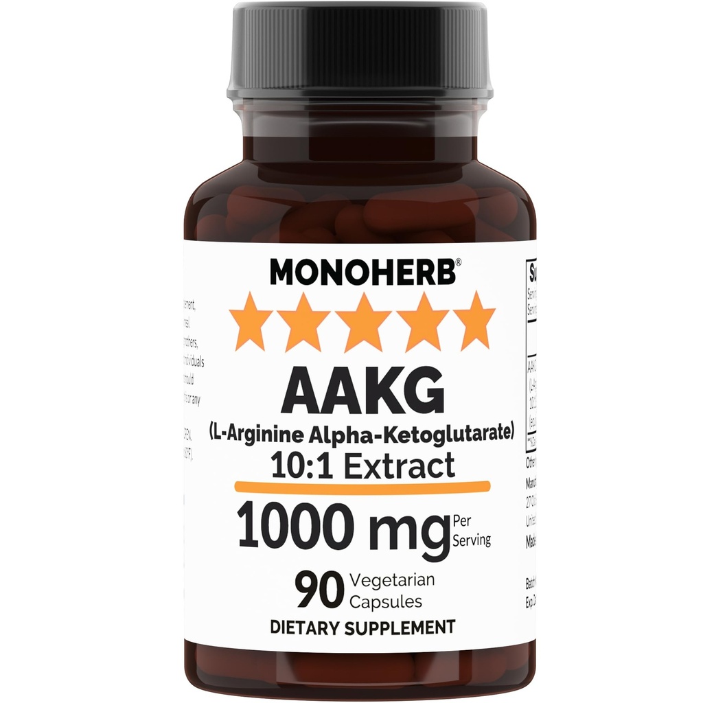 MONOHERB AAKG - L- arginin Alpha- ketoglutarat - 1000 mg - 90 Vegetariske kapsler