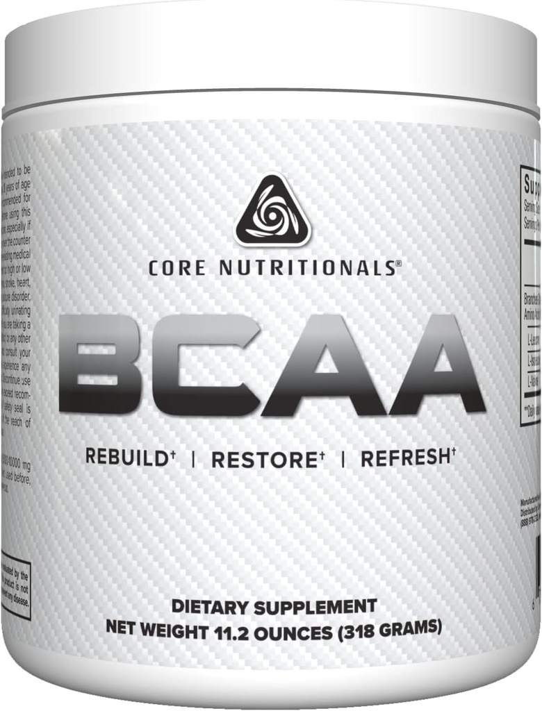 Core Nutritionals BCAA Powder Б124; 2: 1: 1 Branched- Chain Amino Acids for Recovery Б124; Support Protein Syntese Б124; 5g Serveringer Б124; 60 Serveringer (Unflavored)