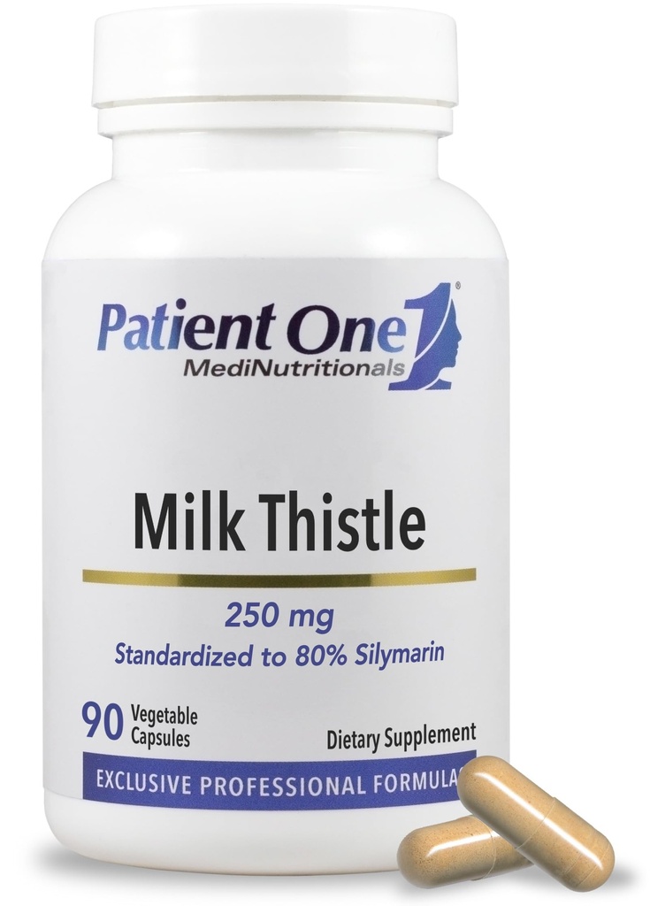 Patient One Milk Thistle Extract 250 mg • 124; supplement til støtte sund leverfunktion * 124; Standardiseret til 80% Silymarin • 124; 90 Kapsler