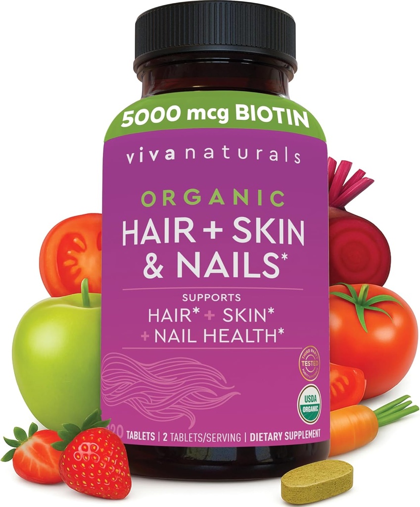 Biotin 5000 mcg hår hudnegle Vitaminer for kvinder - Økologisk og Vegetarisk - Friendly Supplement med vitamin E, B-Vitaminer, Spirulina, Horsetail og Superfood Blend til at hjælpe med at producere Keratin - 120 Greve