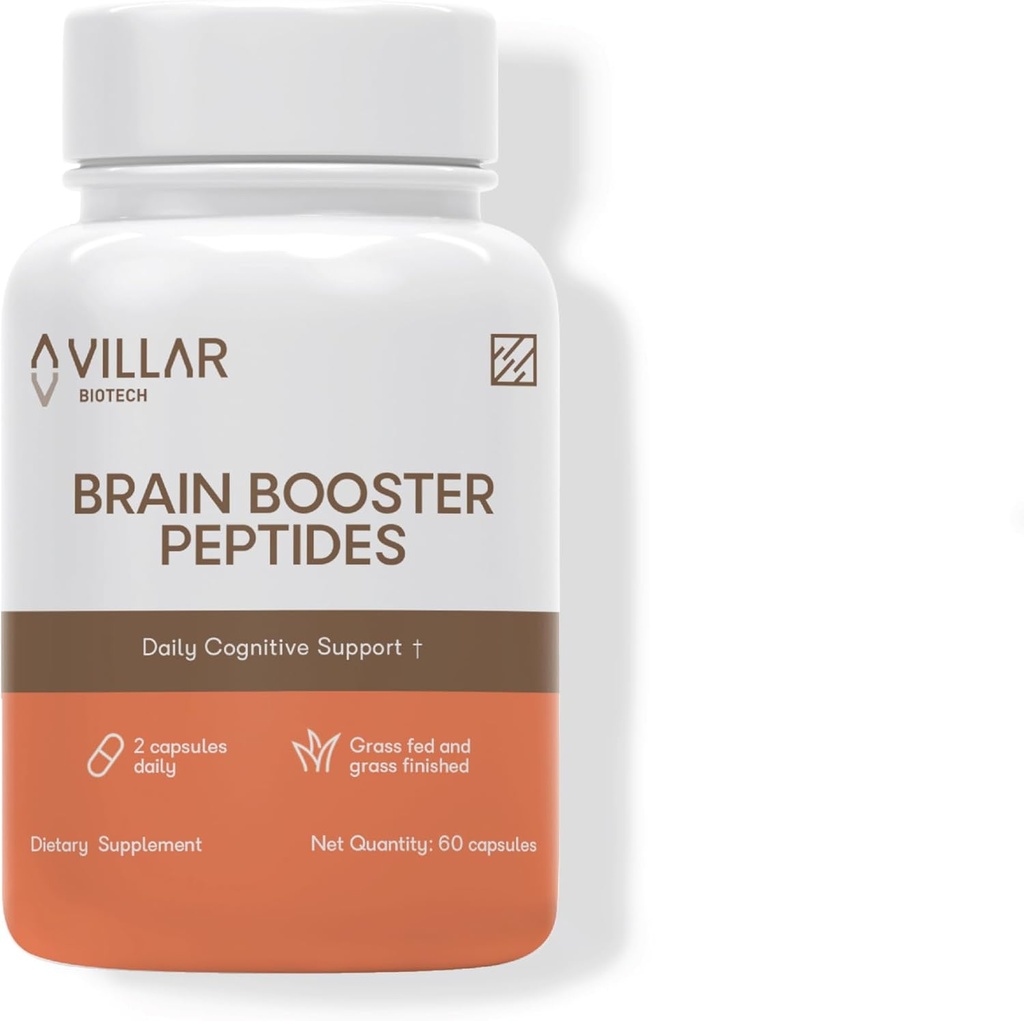 Brain Booster Peptider - Græs Fed Bovine Brain - Understøtter fokus, hukommelse & mental Klarhed - Natural Nootrop med Hydropeptex ® - 60 kapsler