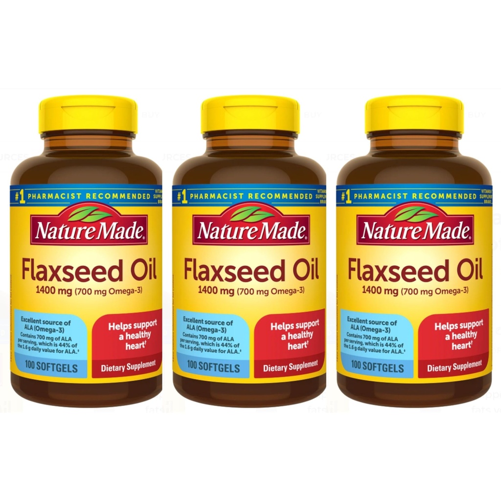Nature Made Organic Flaxseed Oil 1400 mg 700mg Omega 3 100 Flydende bløddele 3 PAKNING