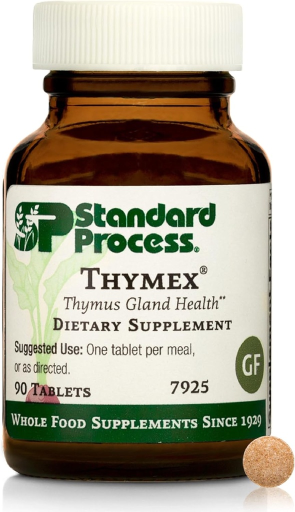 Standard Process Inc. Thymex - Whole Food Cholesterol, Thymus Supplement and Immune Support Supplement with Vitamin C, Magnesium Citrate, and Calcium Lactate - Gluten Free - 90 Tablets