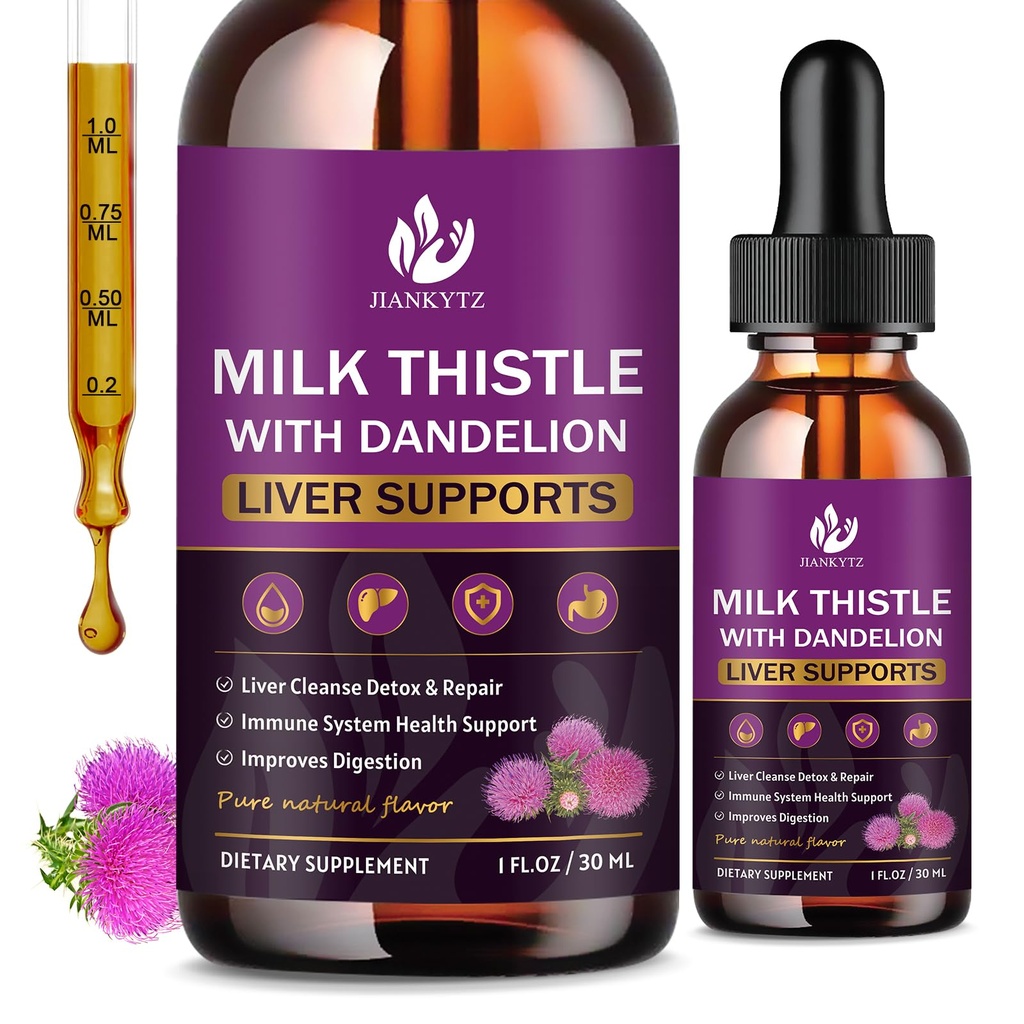 Mælk tidsel supplement til lever rense Detox & reparation, Lever Detox dråber med økologiske mælk tidsel frø, Artiskoke ekstrakt, Mælkebøtte, gurkemeje og Vegansk, ikke-GMO, Gluten- fri (2 Pack, 1 Fl Oz)