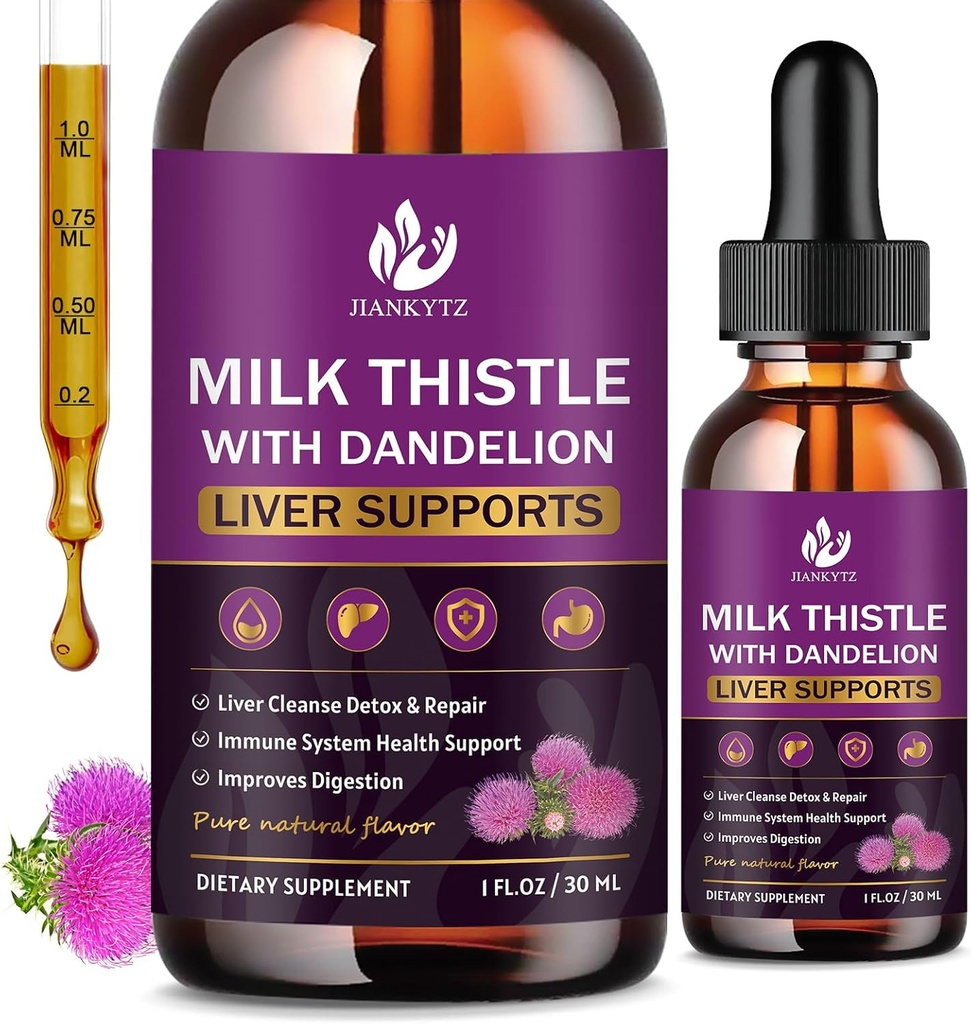 Mælk tidsel supplement til lever rense Detox & reparation, Lever Detox dråber med økologiske mælk tidsel frø, Artiskoke ekstrakt, Mælkebøtte, gurkemeje og Vegansk, ikke-GMO, Gluten- fri (2 Pack, 1 Fl Oz)
