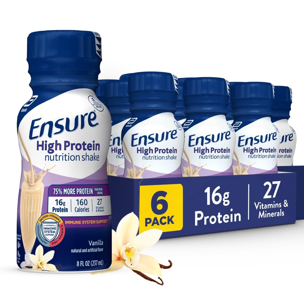 Sikre høj protein vanilje ernæring rystes med fibre, klar til at drikke, 16g protein og 27 vitaminer og mineraler, 8 fl oz, 6 Pack