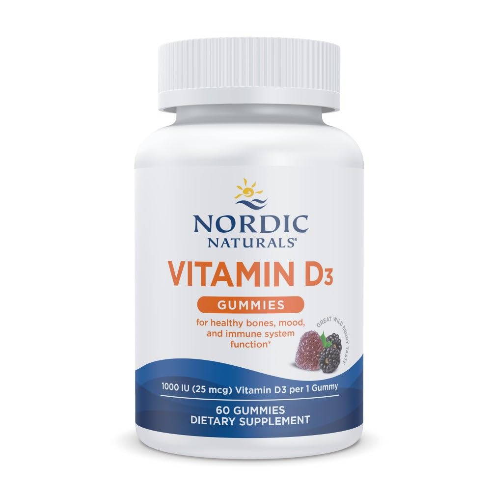 Nordic Naturals Vitamin D3 Gummies, Wild Berry - 60 Gummies - 1000 IE Vitamin D3 - Great Taste - Sunde knogler, Mood & Immunsystemet funktion - Non- GMO - 60 Servere