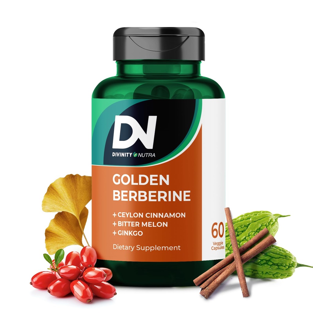 4-in-1 Golden Berberine tillæg med Ceylon kanel Bitter Melon Ginkgo, øger immunitet, Gut & Heart Health, 60 kapsler til stofskiftestøtte Made in USA