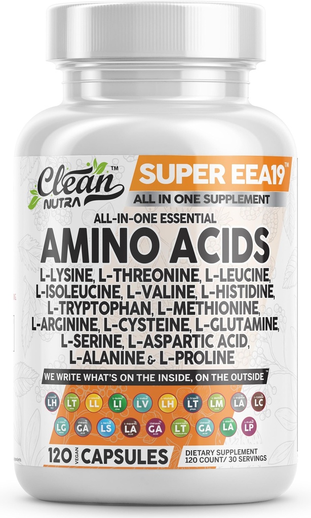Rene nukleosteroider Aminosyrer Supplement L-Lysin, L-Threonin, L-Leucin, Isoleucin, Valine, L-Histidin, L-Tryptophan, L-Methionin, L-Arginin, L-Cystein, L-Glutamin, L-Serine, Aspartasyre