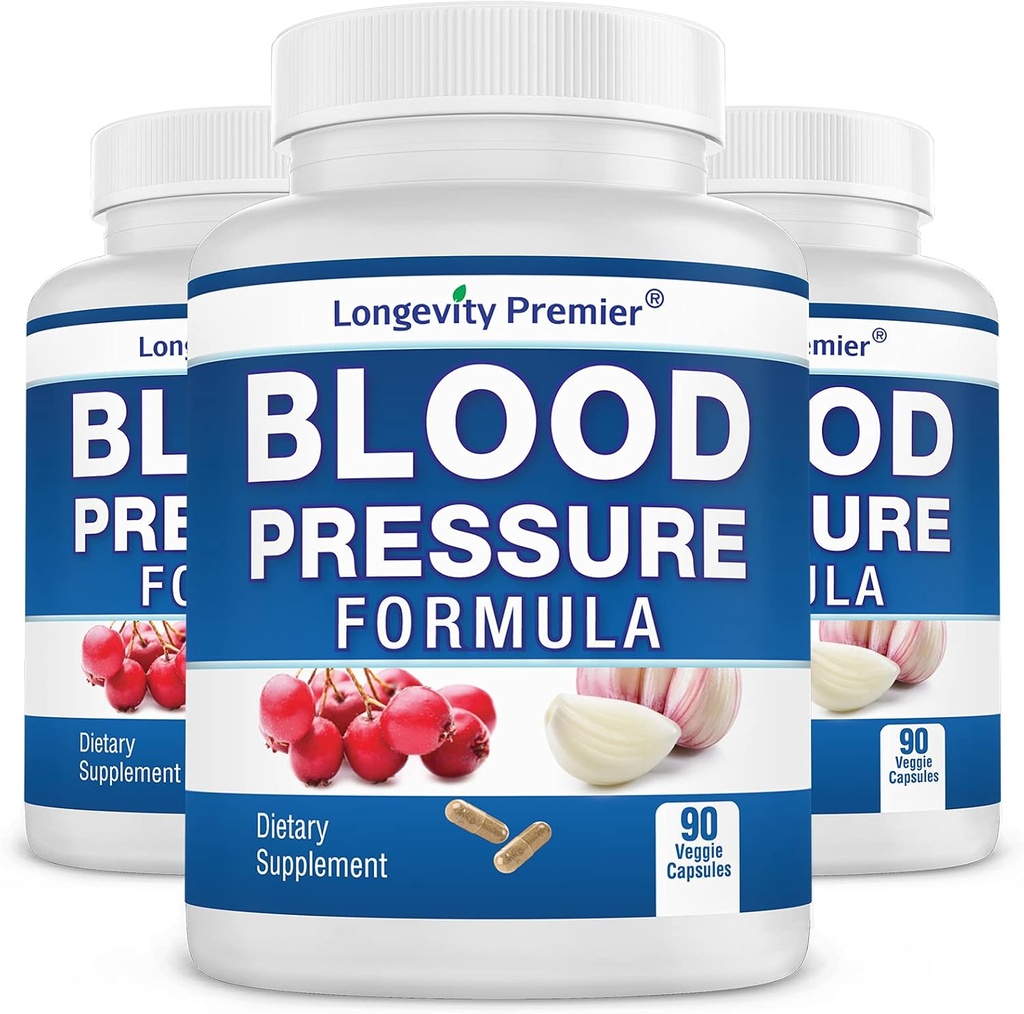 [3- Flaske Værdi Pack] Longevity Blood Pressure Formel [90 Kapsler] -Videnskabeligt formuleret - med 10 + standardiserede Urteekstrakter. Bedste blodtrykstillæg