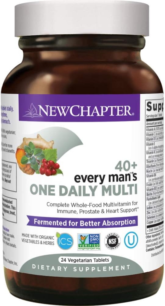 New Chapter Men's Multivitamin, Every Man's One Daily 40+, Fermented with Probiotics + Saw Palmetto + B Vitamins + Vitamin D3 + Organic Non-GMO Ingredients - 24 Count