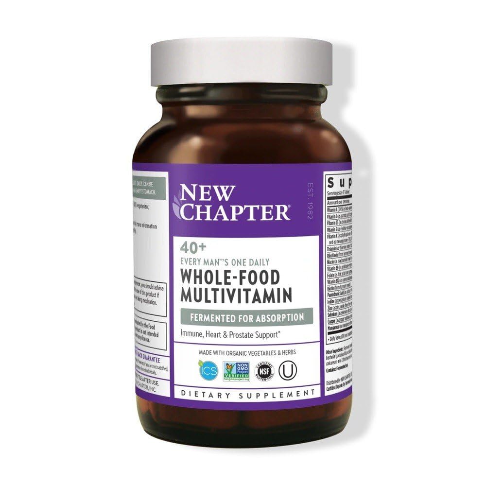 Nyt kapitel Mænds Multivitamin, Every Man 's One Daily 40 +, Gæret med Probiotika + Saw Palmetto + B Vitamin + Vitamin D3 + Organic Non- GMO Ingredienser - 24 Tæl