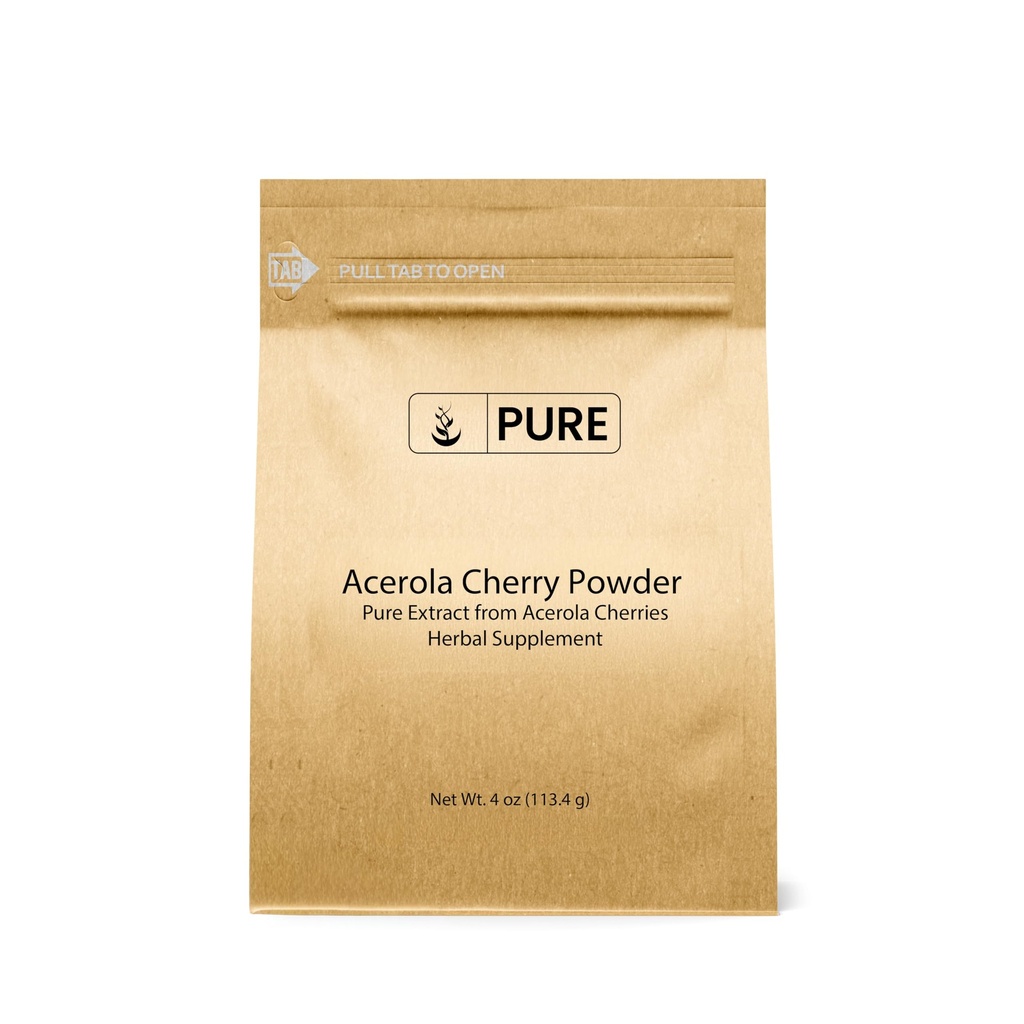 Pure Original Ingredienser Acerola Cherry Powder 4oz Non- GMO, Gluten Gratis, Økologisk venlig emballage