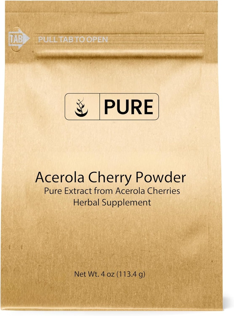 Pure Original Ingredienser Acerola Cherry Powder 4oz Non- GMO, Gluten Gratis, Økologisk venlig emballage
