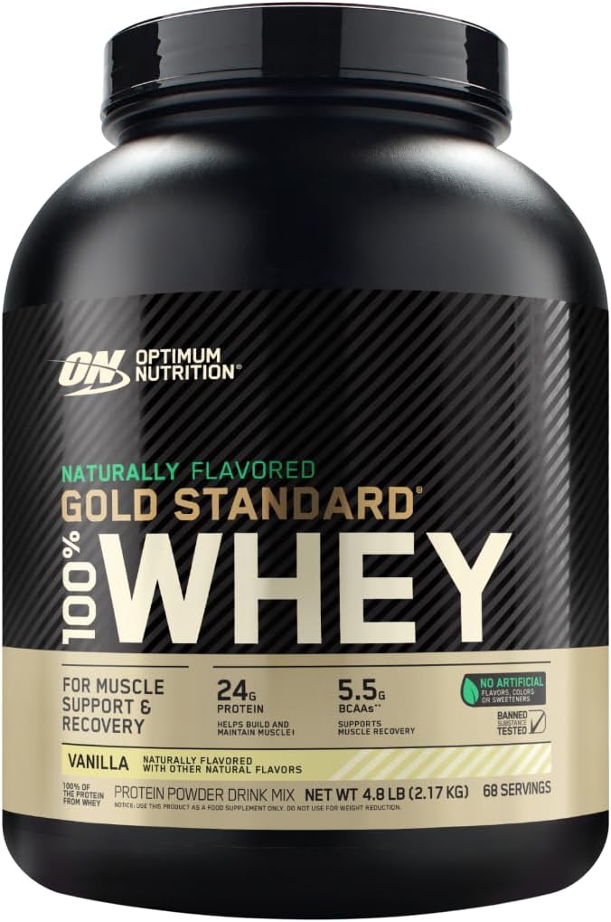 Optimum Nutrition Gold Standard 100% Whey naturligt aromatiseret protein pulver 4.8 (Packaging May Vary), Vanilla, 76.8 Ounce