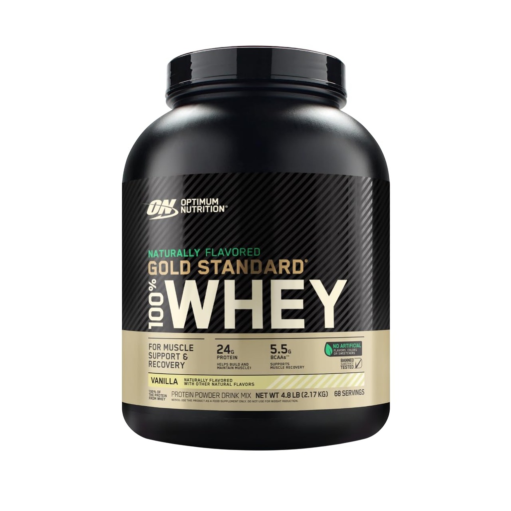 Optimum Nutrition Gold Standard 100% Whey naturligt aromatiseret protein pulver 4.8 (Packaging May Vary), Vanilla, 76.8 Ounce